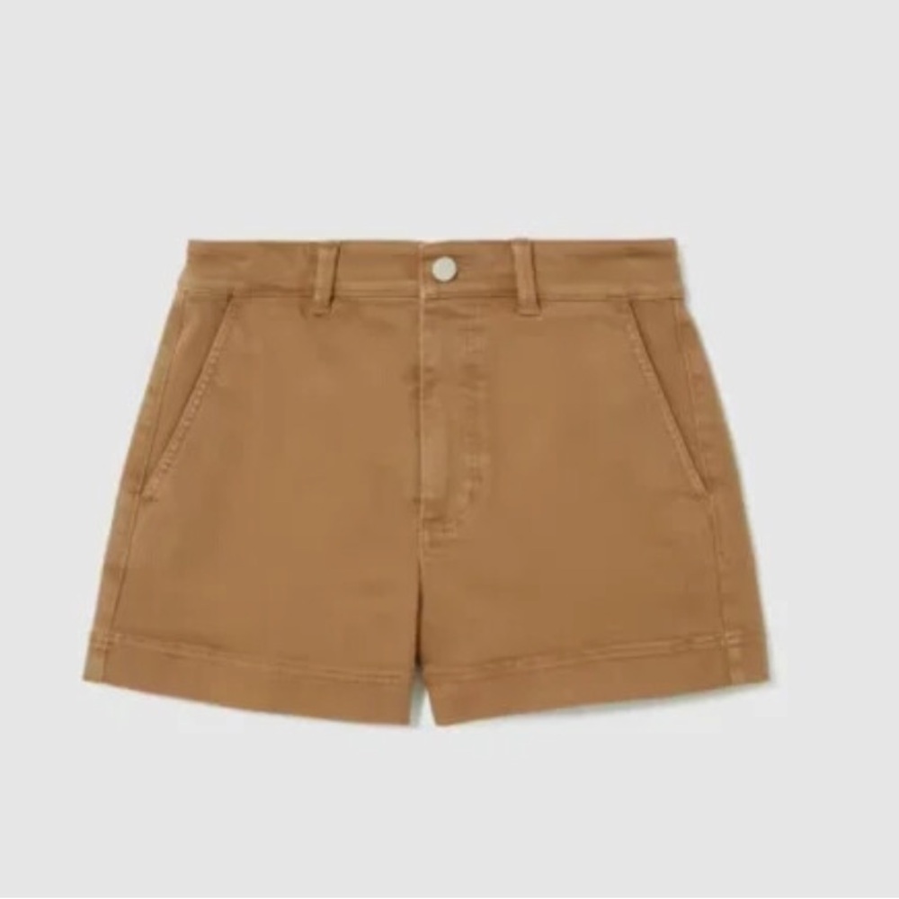 Everlane Women's Brown Cotton Denim Twill High Waist Shorts, Sz 10, 3.5”inseam